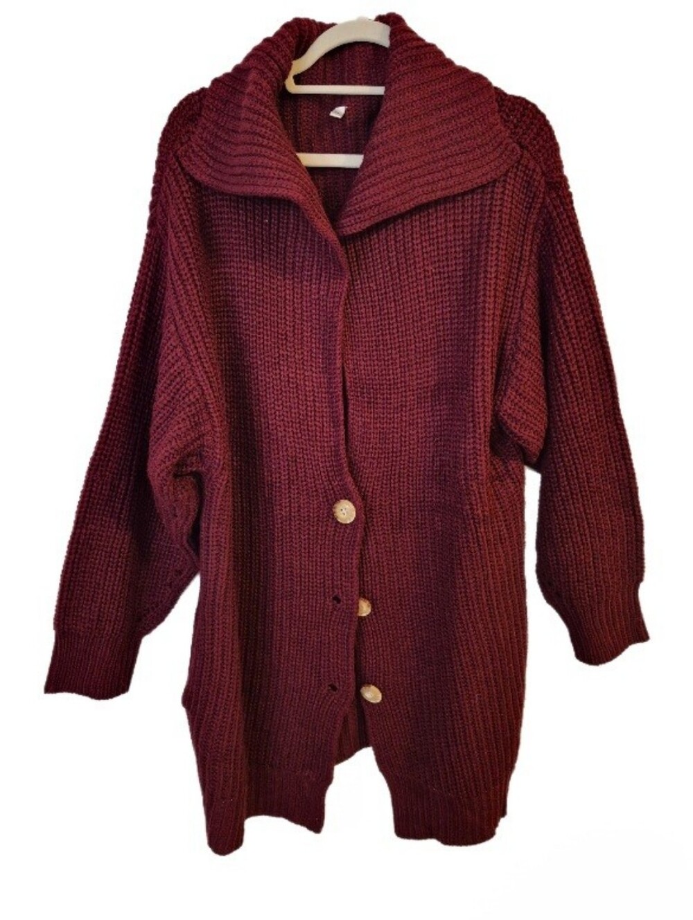 Women's Ribbed Button-Front Sweater Cardigan - Deep Burgundy